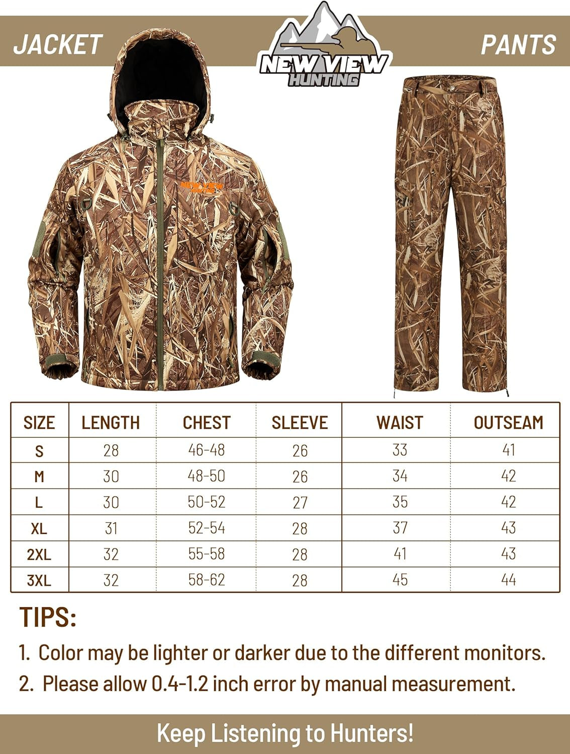 Insulated Hunting Clothes for Men Cold Weather, Warm Camo Hunting Jacket and Pants, Hunting Suit for Deer Duck Hunts