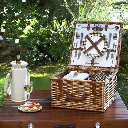 Cheshire English-Style Willow Picnic Basket with Service for 2 - London Plaid