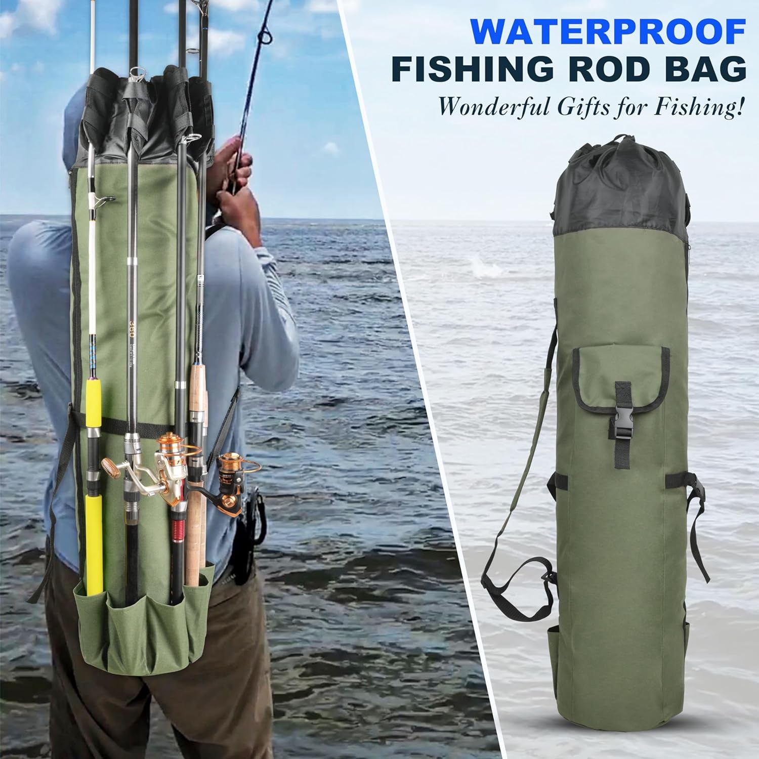 Fishing Rod Bag Pole Holder, Portable Fishing Rod Case Carrier Canvas Pole Storage Bag Travel Carry Case Waterproof Fishing Tackle Gear Organizer