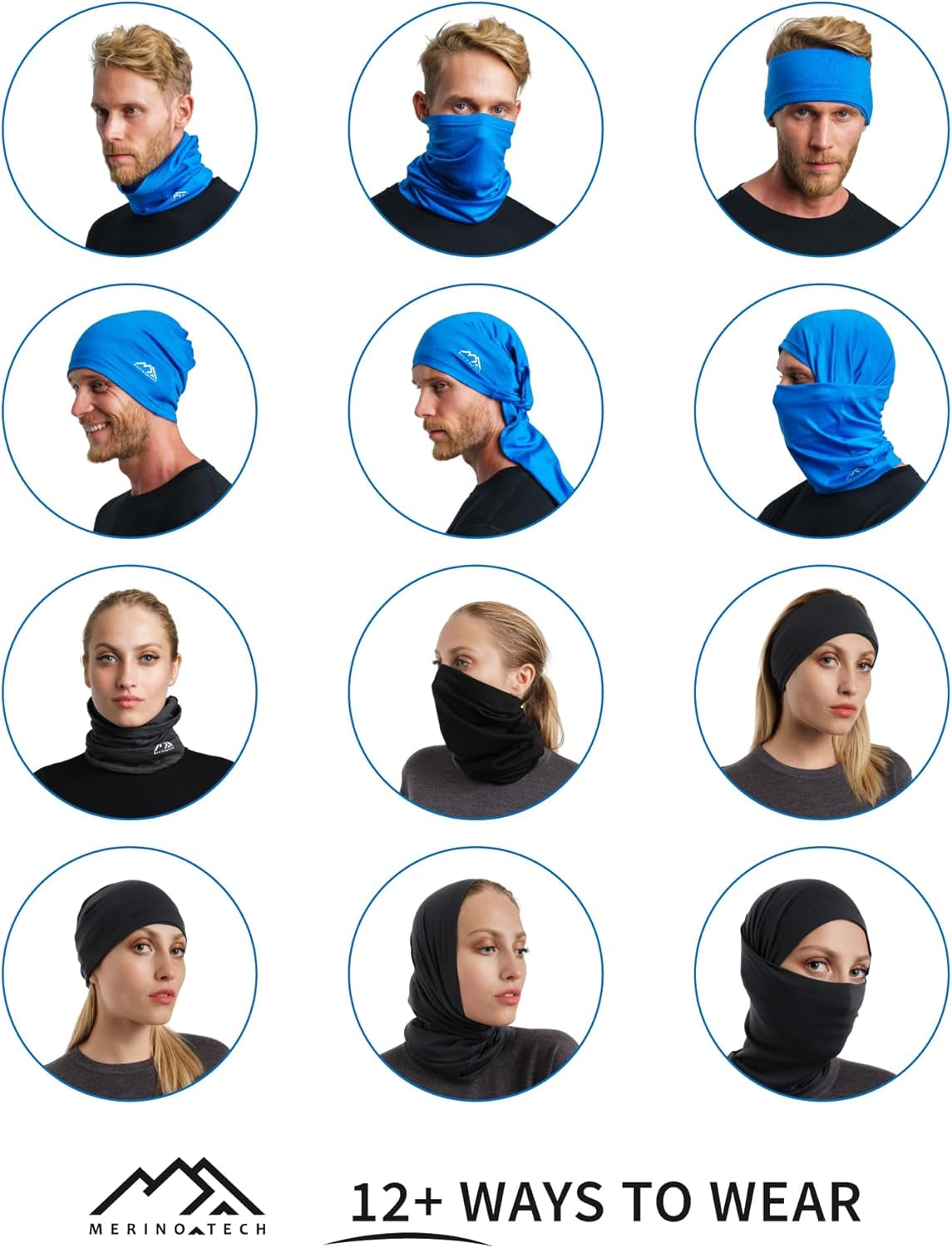 Merino Wool Ski Neck Gaiter - Face Mask Neck Warmer for Men & Women