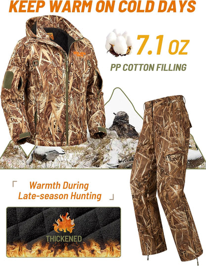 Insulated Hunting Clothes for Men Cold Weather, Warm Camo Hunting Jacket and Pants, Hunting Suit for Deer Duck Hunts