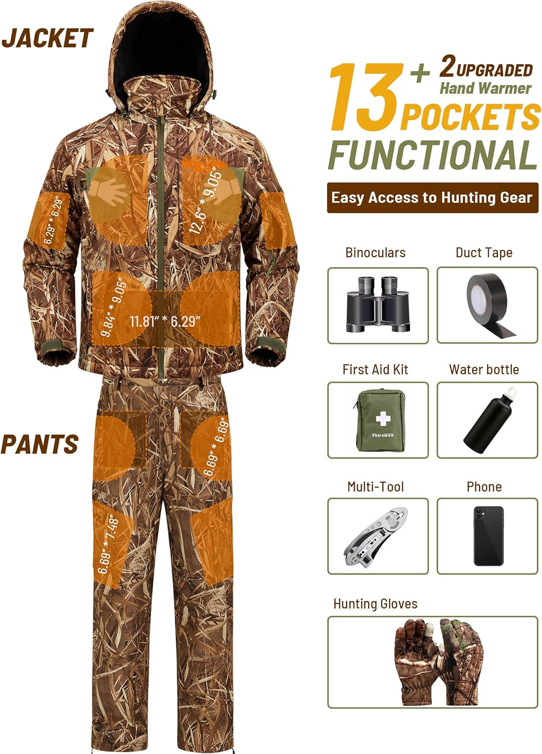 Insulated Hunting Clothes for Men Cold Weather, Warm Camo Hunting Jacket and Pants, Hunting Suit for Deer Duck Hunts