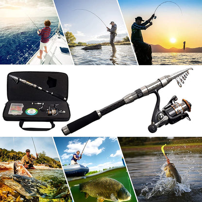 Telescopic Fishing Rod and Reel Combo, Carbon Fiber Fishing Pole Kit for Kids Adults Portable Fishing Poles and Reels for Saltwater Freshwater with Fishing Accessories