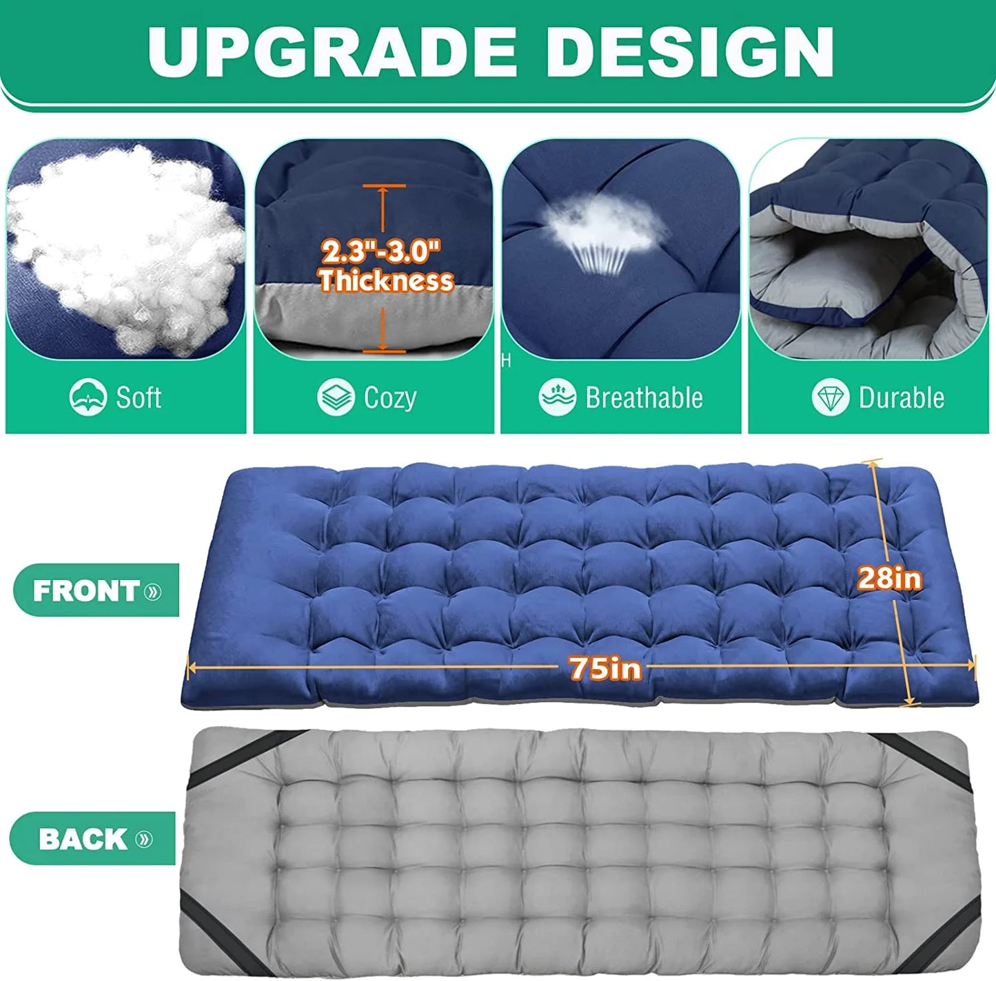 XL Folding Bed Cot with 3.3 Inch 2 Sided Mattress, 75"* 28" Folding Sleeping Cot Guest Bed, Folding Camping Cots with Carry Bag