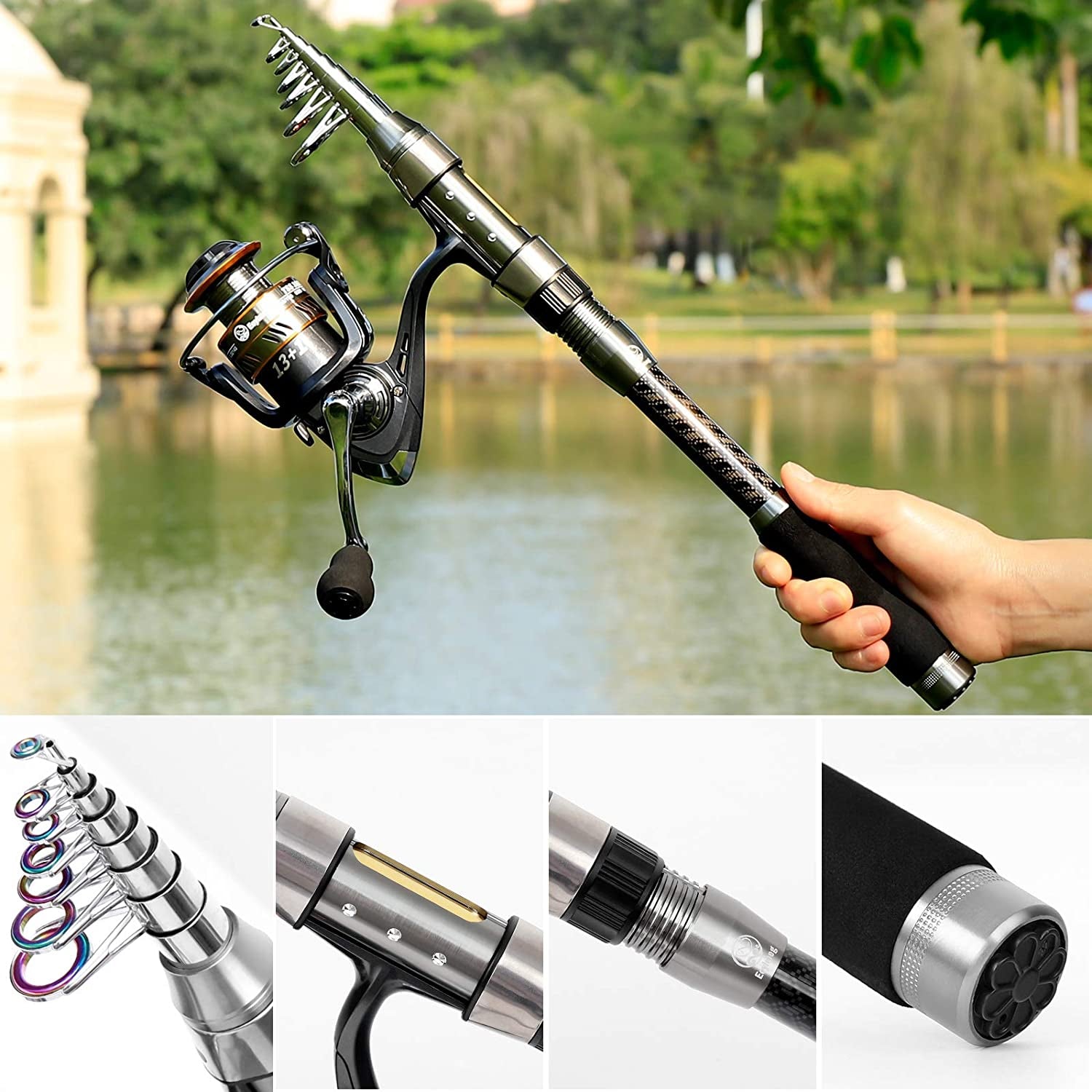 Telescopic Fishing Rod and Reel Combo, Carbon Fiber Fishing Pole Kit for Kids Adults Portable Fishing Poles and Reels for Saltwater Freshwater with Fishing Accessories