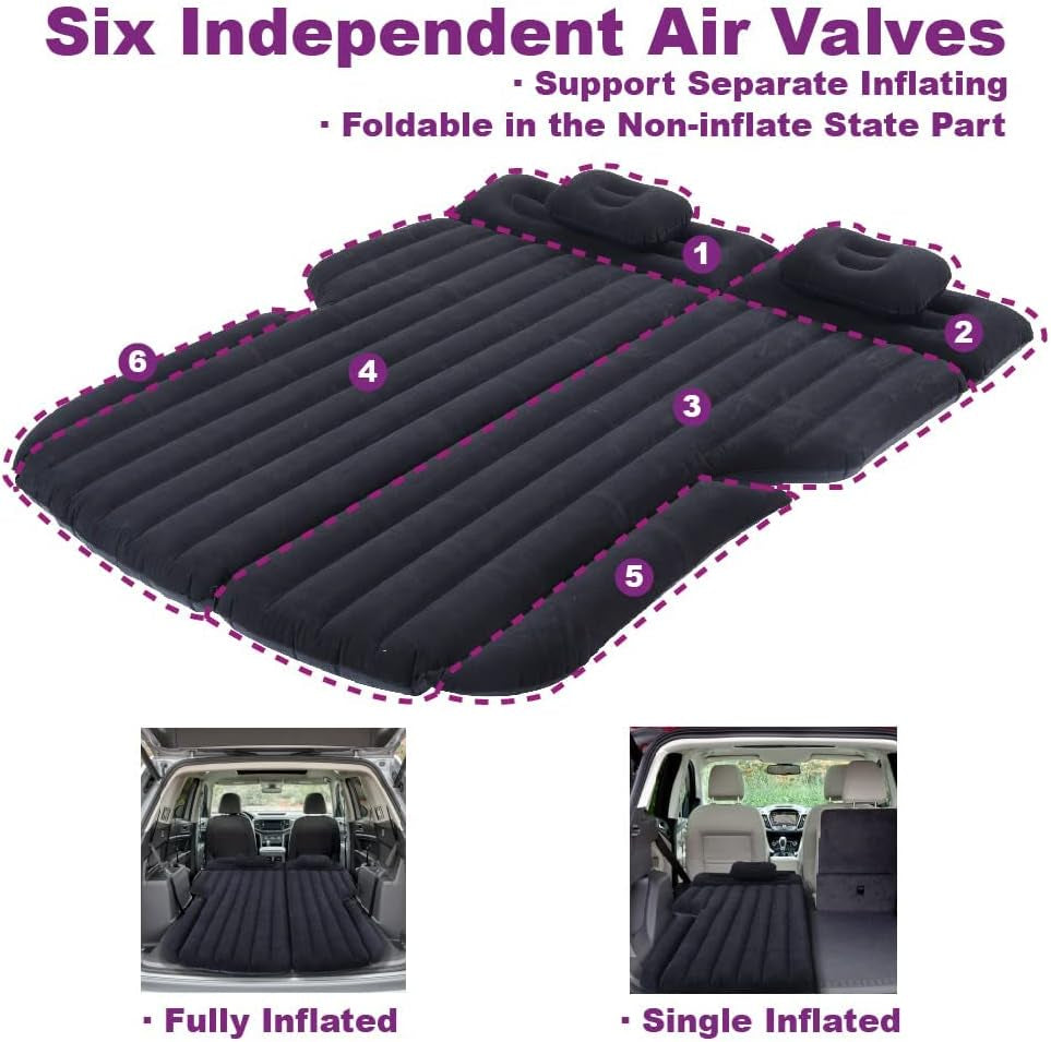 Inflatable Car Mattress, Car Bed for Back Seat, Car Air Mattress with Auto Air Pump, Portable Camping Mattress, Sleeping Pad (SUV Black)