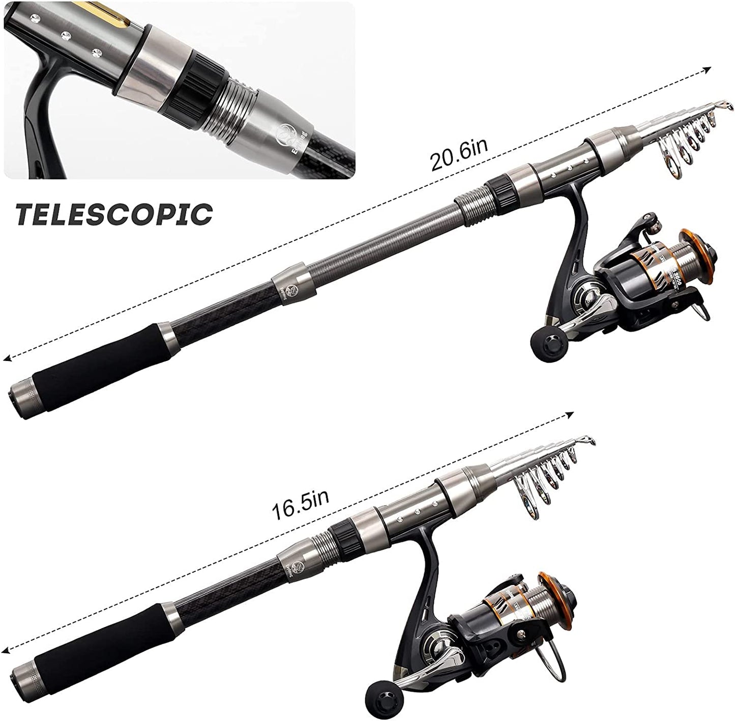 Telescopic Fishing Rod and Reel Combo, Carbon Fiber Fishing Pole Kit for Kids Adults Portable Fishing Poles and Reels for Saltwater Freshwater with Fishing Accessories