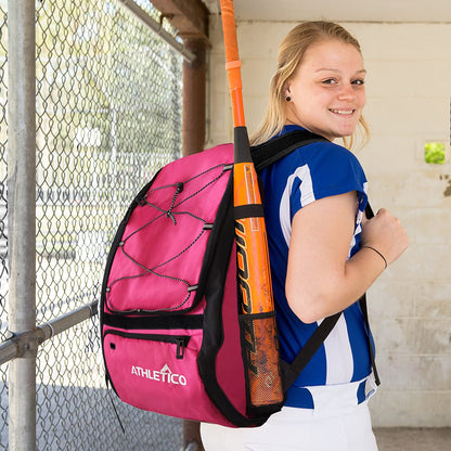 Baseball Bat Bag - Backpack for Baseball, T-Ball & Softball Equipment & Gear for Youth and Adults | Holds Bat, Helmet, Glove, & Shoes |Shoe Compartment & Fence Hook