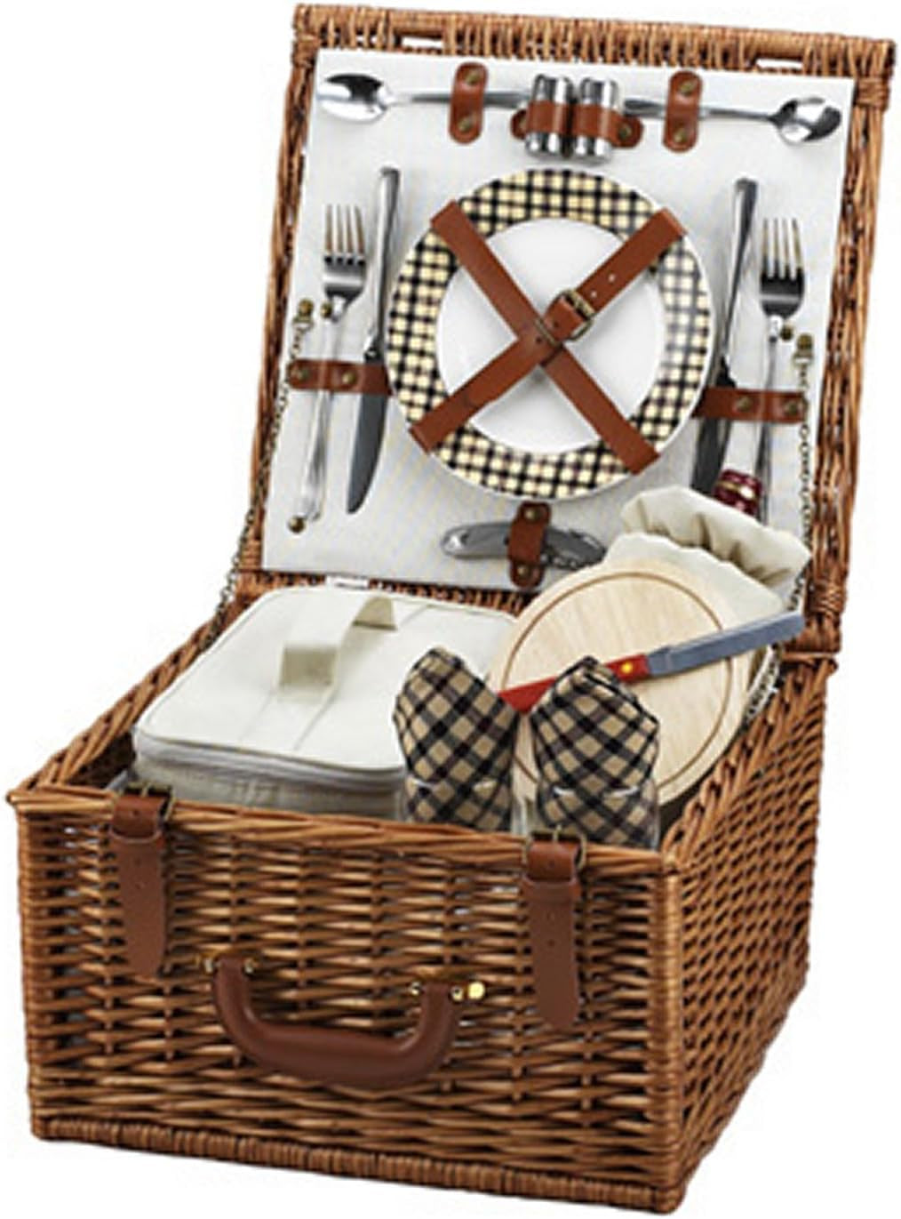 Cheshire English-Style Willow Picnic Basket with Service for 2 - London Plaid