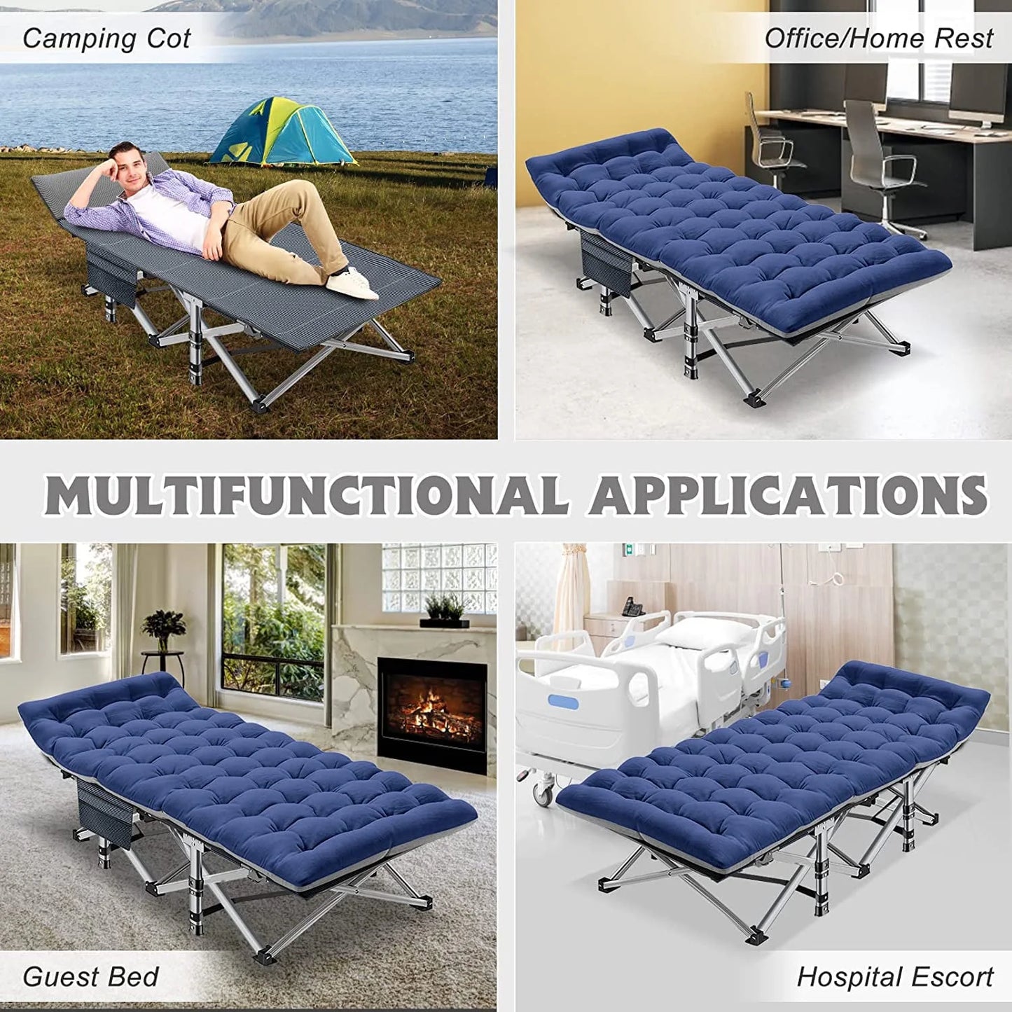 XL Folding Bed Cot with 3.3 Inch 2 Sided Mattress, 75"* 28" Folding Sleeping Cot Guest Bed, Folding Camping Cots with Carry Bag