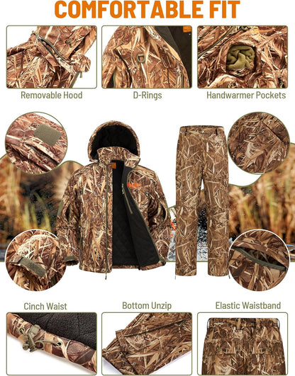 Insulated Hunting Clothes for Men Cold Weather, Warm Camo Hunting Jacket and Pants, Hunting Suit for Deer Duck Hunts