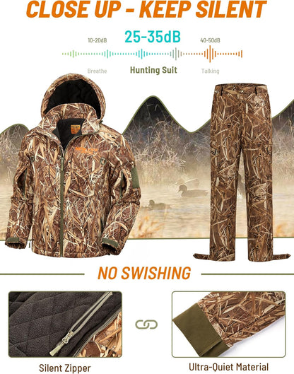 Insulated Hunting Clothes for Men Cold Weather, Warm Camo Hunting Jacket and Pants, Hunting Suit for Deer Duck Hunts